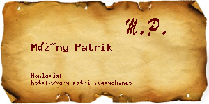 Mány Patrik névjegykártya